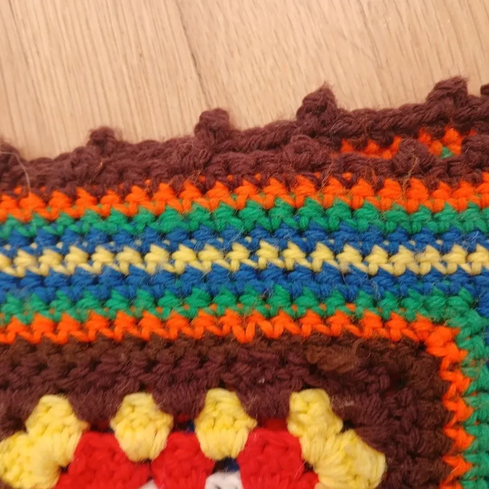 Vintage 70's Handmade Blanket Granny Square Farmhouse Multi-Color Crochet Unique